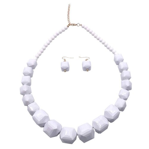 White Beads Necklace, Acrylic Costume Jewelry for Women Girls Chunky Statement S
