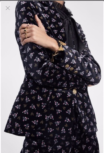 Imprimé Veste Black Avec Velvet Culotte Bnwt Zara M Assortie Blazer Taille q1SZStXwx