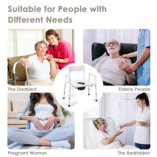 3-in-1 Bedside Commode Chair Height Adjustable Toilet Seat for Elders Disabled - Picture 7 of 12