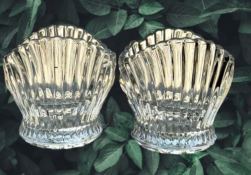 Set 2 Ribbed Crystal Shell Candle Holder /Vase Scalloped Rim  Heavyweight NewOth - Picture 7 of 7