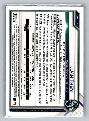 2021 Bowman Chrome Juan Then Auto Purple Refractor /250 1st Bowman MARINERS #816 - Picture 2 of 2