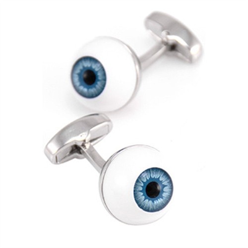 1 Pair Mens Shirt Cufflinks Blue Eyeball Shaped Fashion Cuff Links Silver Color - Afbeelding 1 van 8