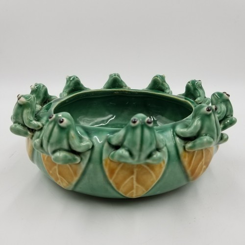 Vintage raro 10 bonsai di maiolica rana ceramica giglio pad fioriera 8 x 2,5 senza foro - Foto 6 di 9