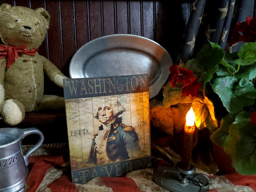 PRIM FOLK ANTIQUE VINTAGE COLONIAL AMERICANA STYLE WASHINGTON TAVERN 1776 SIGN - Picture 12 of 14