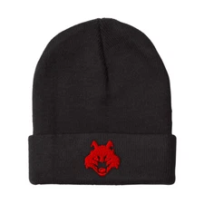 Beanies for Men Wolf Face Red Embroidery Winter Hats Women Acrylic Skull Cap