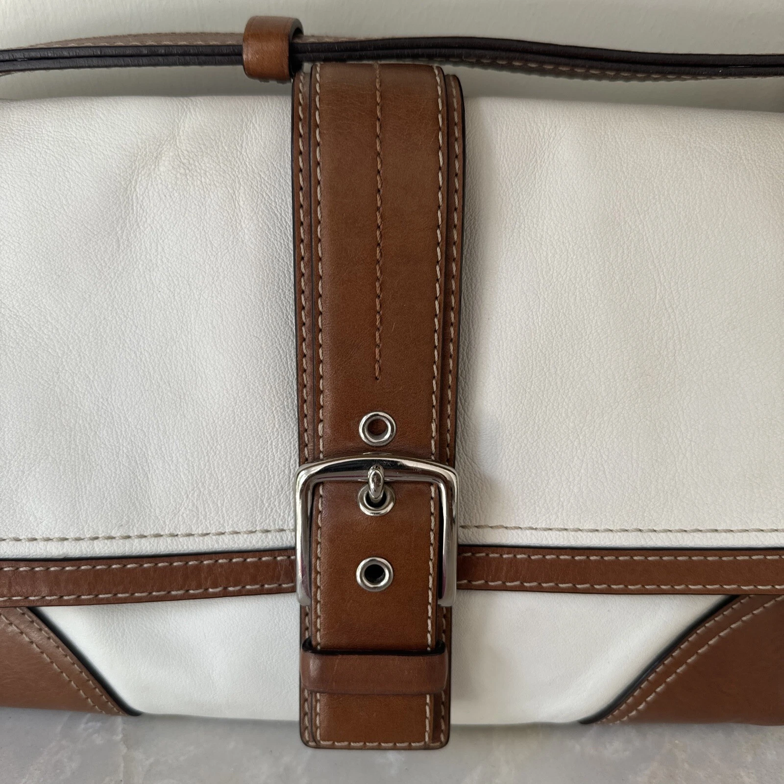 Borsa Coach Hampton Bay avorio marrone bordo vera pelle 2007 classica