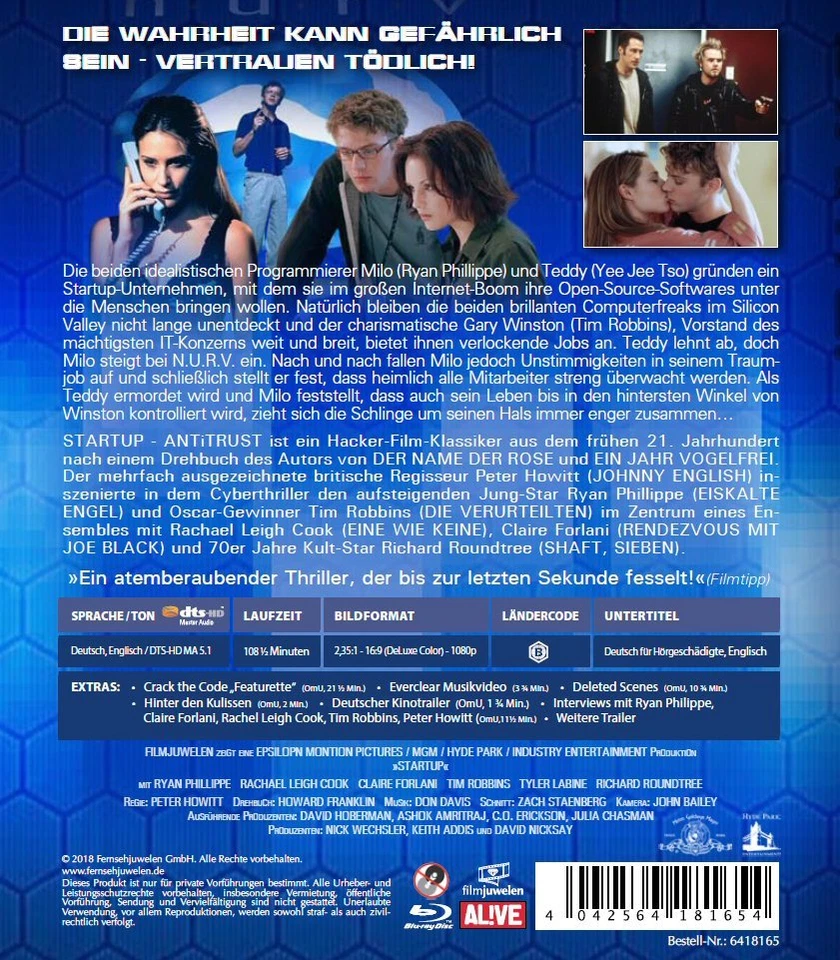 Startup - Antitrust - Ryan Phillippe, Tim Robbins (2001) - Filmjuwelen [BLU-RAY] - Bild 2 von 3