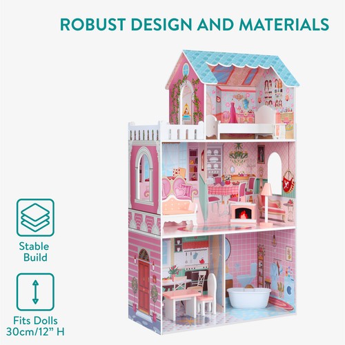 Casa de muñecas de madera - Casita compatible con muñecas Barbie - Con muebles - Photo 3/7