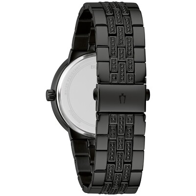 Bulova Men's Crystal Quartz Gemmed Black Stainless Steel