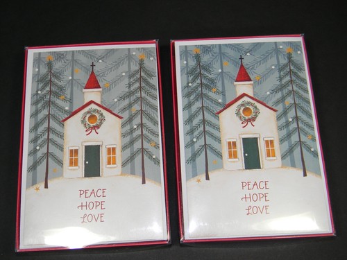 2-American Greetings PEACE HOPE LOVE Folk Art Church Christmas Cards 16 ct each - Bild 1 von 5