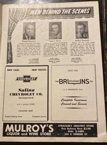ORIGINAL INDIANAPOLIS OLYMPIANS VS SYRACUSE NATIONALS Mikan Schayes PROGRAM Nats - Bild 3 von 12