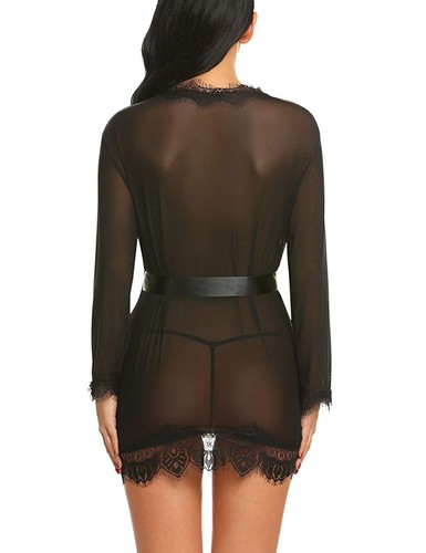 US Women Sexy Lingerie See-Thru Robes Lace Chemise Sleepwear Nightgown G-string - Picture 22 of 38