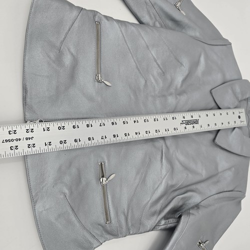 Chaqueta Metrostyle para mujer talla 12 plateada 100 % cuero. 108WC - Imagen 5 de 9