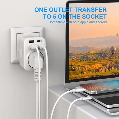 Reiseadapter UK Adapter England Deutschland Stecker mit 1 AC & 1 USB-C & 2 USB-A - Bild 5 von 13