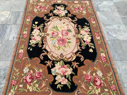 4x6 Vintage French Handmade Aubusson Rug Needle Point Floral Wool Rug 174x118cm - Picture 2 of 10