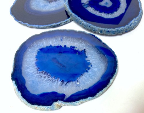 ANNA NEW YORK AZURE BLUE PEDRA COASTERS TRIVET BRAZILIAN AGATE 4.5" SET OF 3 NEW - Picture 4 of 7