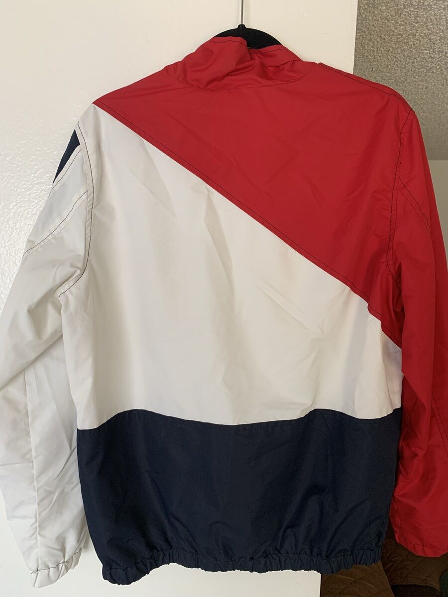 Red White Blue Members Only Jacket Wind Breaker Medium Zip Up Diagonal