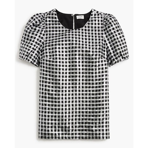 Blusa J.Crew Talla M Guinga Metálica Manga Abullonada Top Forrada Cuello Redondo Pullover - Imagen 1 de 8