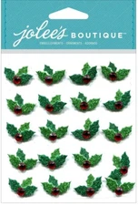 Christmas Holly repeats, 3D scrapbook sticker - Jolees 50-20603