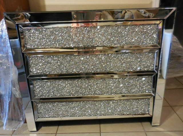 Modern Glam Bling Contemporary Mirrored Dresser 4 Drawer Chest Mirrored Dresser 4 Drawer Chest
