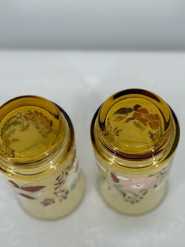 Vintage Floral Amber Patterned Glass Tumblers Set Of 2 - Picture 6 of 6