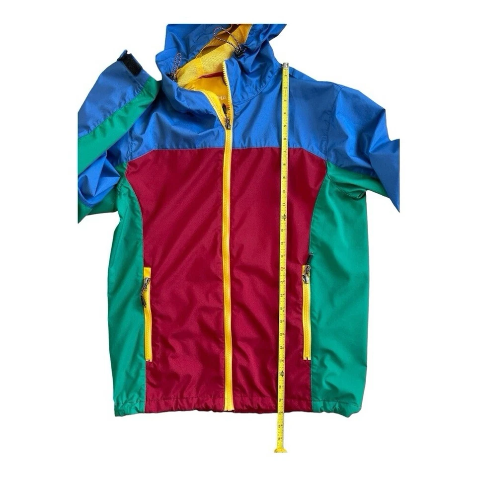 Hawke & Co. Chaqueta de Lluvia Ligera con Capucha Años 90 Bloques de Color Rojo Amarillo Verde Foto 4 de 4