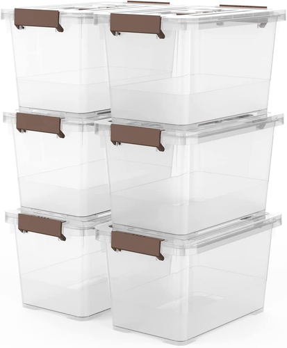 7-Pack Clear Storage Latch Box Plastic Stackable Multi-Purpose 7 Quart Bin - Picture 11 of 12