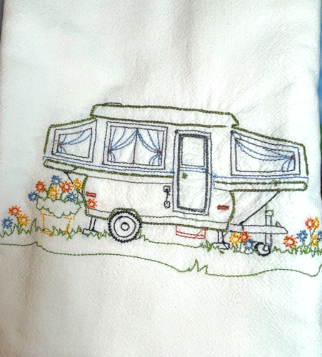 Toalla de plato Paños de cocina Pop Up Campers Viaje 100% Algodón Lg 32" x36" NUEVO - Imagen 1 de 7