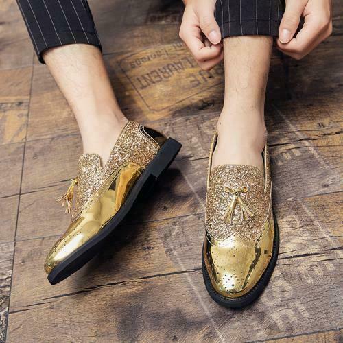 2025 Herren Glänzend Pailletten Leder Schuhe Bankett Quasten Hochzeit Club Bar Flügelspitze - Bild 2 von 13