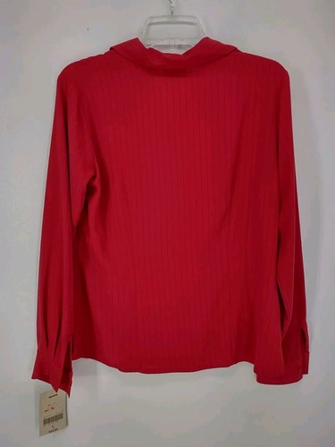 NWT Laura Scott Button Down Blouse Shirt Size 8 Red Pin Striped Long Sleeve - Picture 2 of 8