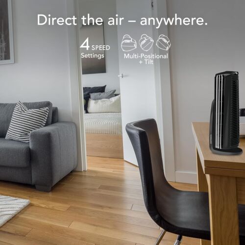 Duo Small Room Tower Air Circulator Fan, Black, 14 In. - Picture 5 of 7