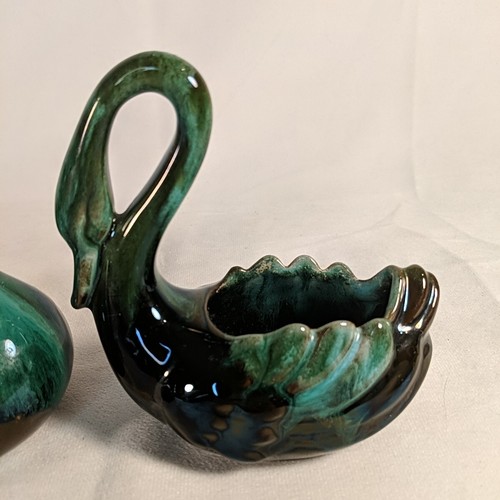 2 Set Blue Mountain Pottery Swans BMP Blue Green Drip Glaze Canada Bowl Planter - Picture 3 of 11