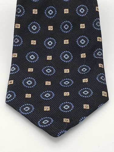 Canali Black Blue Medallions Geometric 100% Silk Neck Tie Italy 3.75" W 59" L - Picture 3 of 7