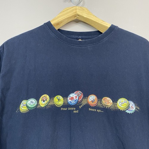 Newport Blue Four Score And Seven Beers Ago Bottle Caps Navy Blue T-Shirt SZ XL - Picture 2 of 9