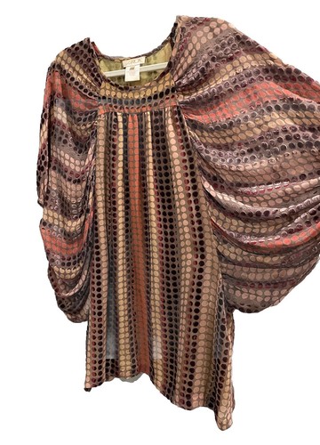 La Rok Silk Blend Dress Blouse SMALL Balloon Sleeves Bohemian Simi Sheer Lined - Picture 9 of 15