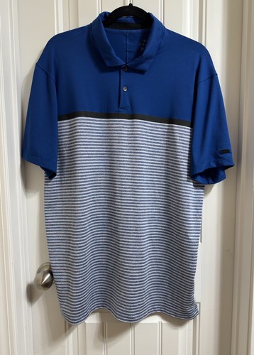 Nike Golf Tiger Woods Herren Large Vapor Gestreift Blau Performance Poloshirt