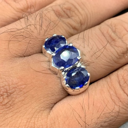 Natural Blue Sapphire Ring Real Sapphire Stone Handmade 925 Silver Neelam Ring - Foto 5 di 5