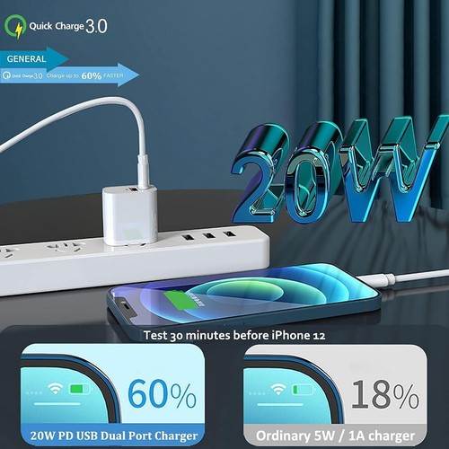 USB C Fast Charger For iPhone 14/13/12/11 35W Dual Type C Port Adapter PD Cable - Picture 6 of 9