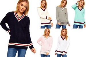Ladies Women’s Knitted Striped V Neck Acrylic Cardigans Jumpers Tops Plus Sizes