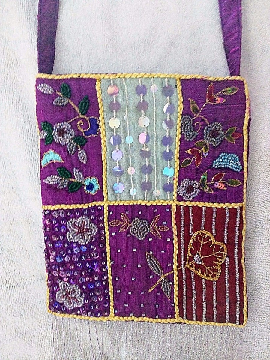 Milson & Louis Ladies 100% Silk Purse Shoulder Bag Purple with