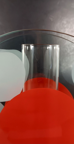 Bud Vase Frosted Glass Red Dot Mushroom Modern Contemporary Abstract Minimalist - Picture 11 of 13
