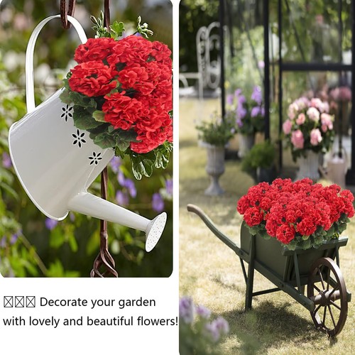4 Pcs Artificial Geraniums Silk Flowers Outdoor Artificial Red Geranium Bush ... - Picture 3 of 7