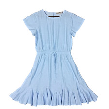Loft Dress Women Small Blue White Polka Dot Godet Drawstring Short Sleeve Beachy