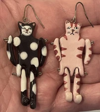 Pewabic Artist Marcia Hovland Pottery Reticulated Cats Drop Earrings