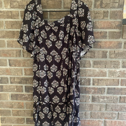 Vestido midi floral ajustado/cuello cuadrado/manga abullonada, negro multicolor, talla XL - Imagen 3 de 3