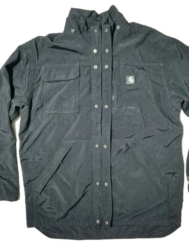 Carhartt Dearborn Weatherproof Jacket Mens *Fits L Black Full Zip Snap Hooded  - Picture 11 of 22
