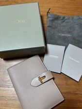 TOM FORD Beige Leather Bifold Wallet Card Slots Coin Pocket Used