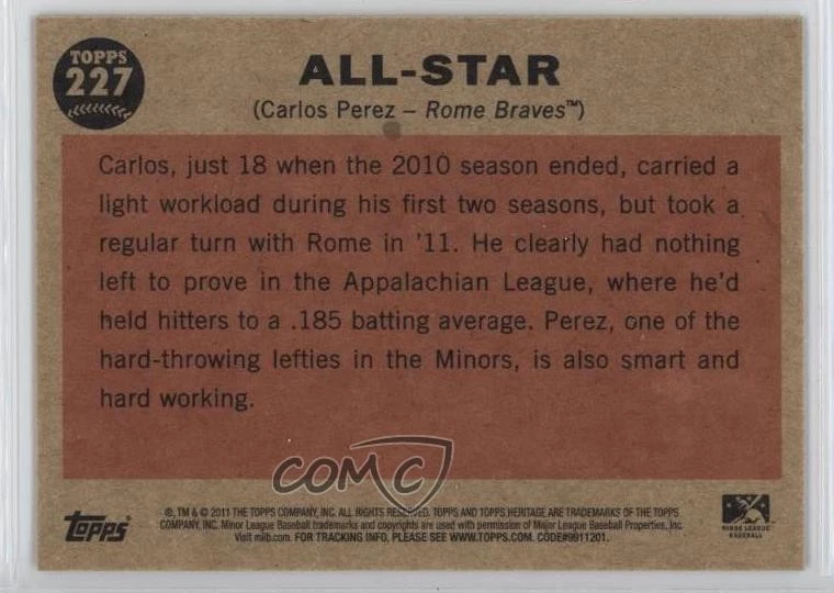 2011 Topps Heritage Minor League Edition Baseball America All-Star Carlos Perez - Image 2 of 2