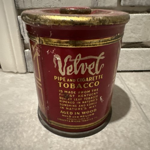 Rare Antique Velvet Pipe & Cigarette Tobacco Round Can lidded tin Liggett & Myer - Bild 4 von 6