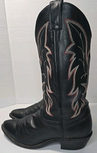 Size 9D Royal Classic Justin Cowboy Boots Black Leather Men Style 1419 U.S.A - Picture 6 of 10